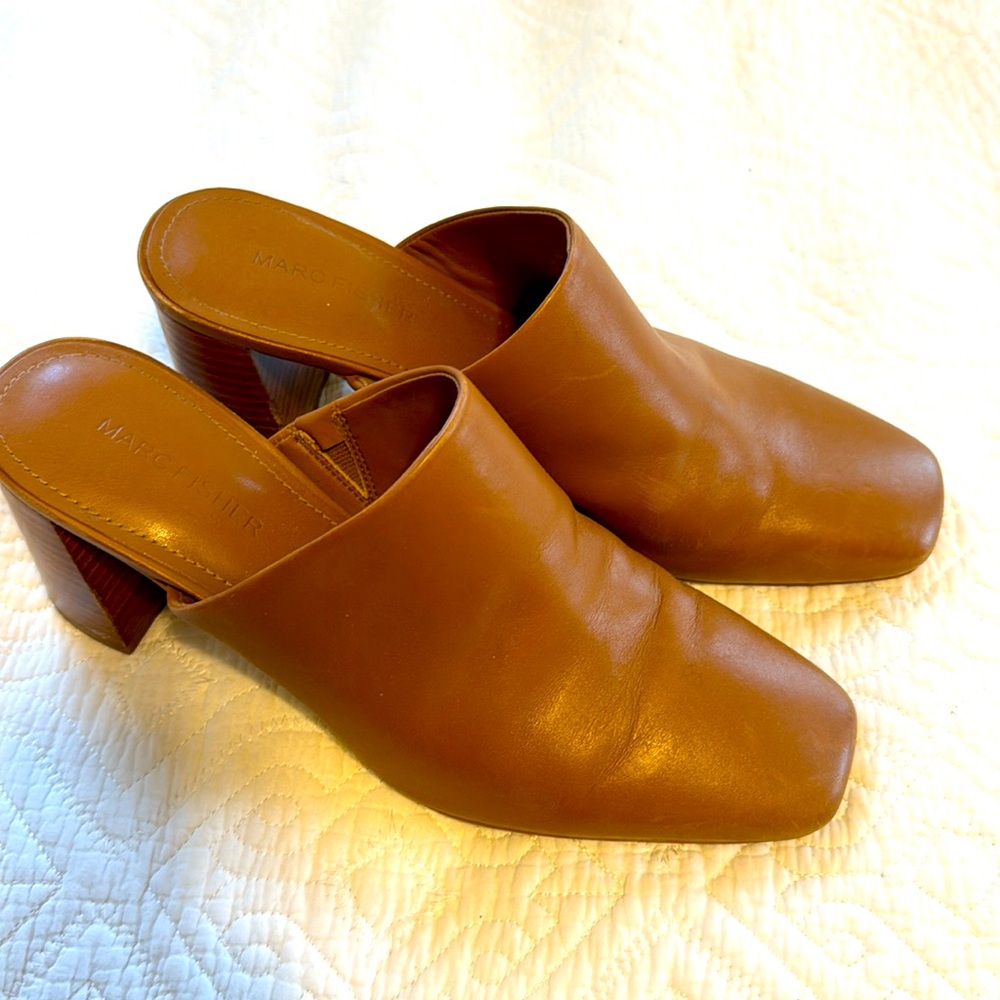 Marc Fisher Tan Leather Slides Sz. 9